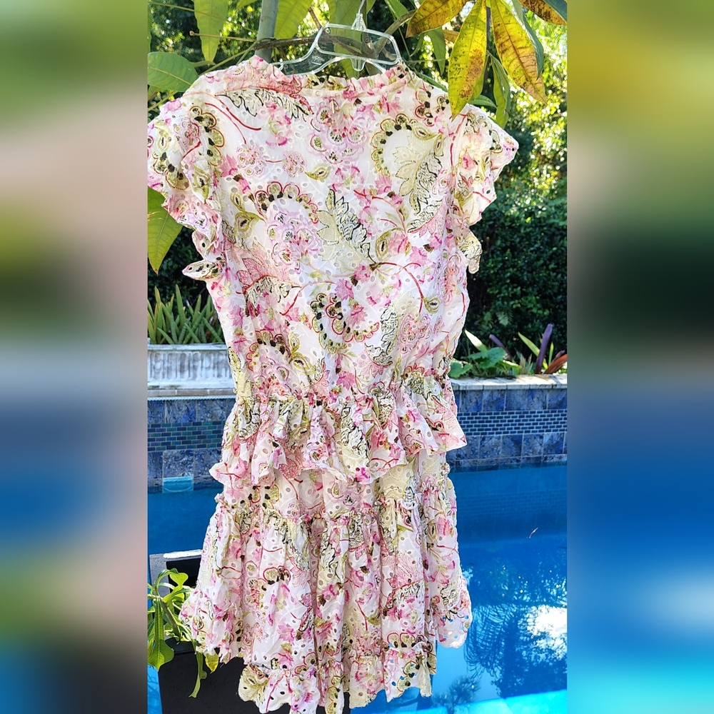 *NEW* MISA L.A. ILIANA ROMANTIC RUFFLE TIERED FLORAL COTTAGECORE MINI DRESS SZ S - Picture 2 of 8